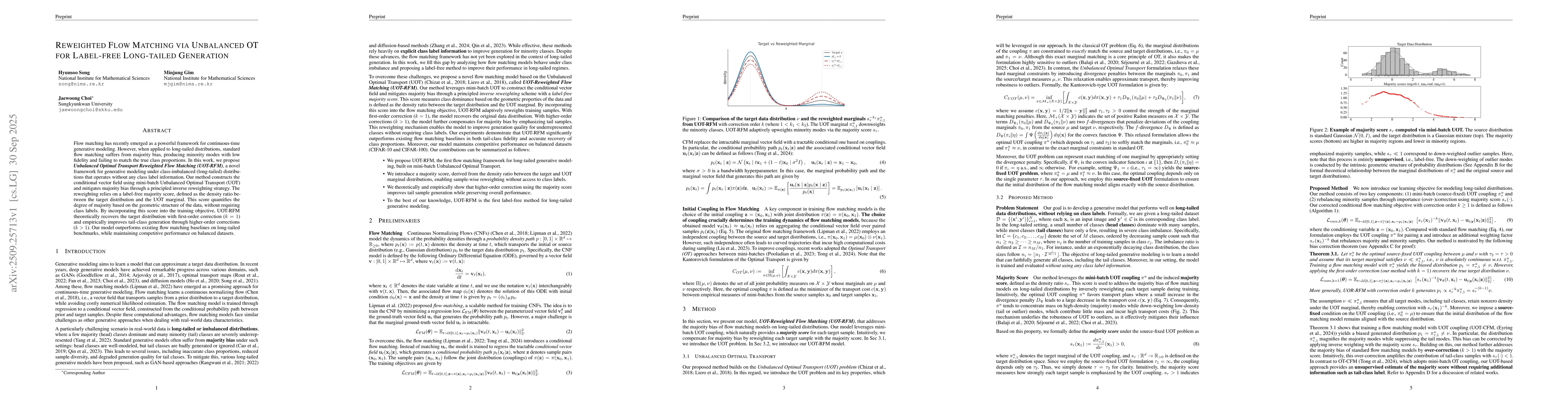 Thumbnail for Reweighted Flow Matching via Unbalanced OT for Label-free Long-tailed
  Generation