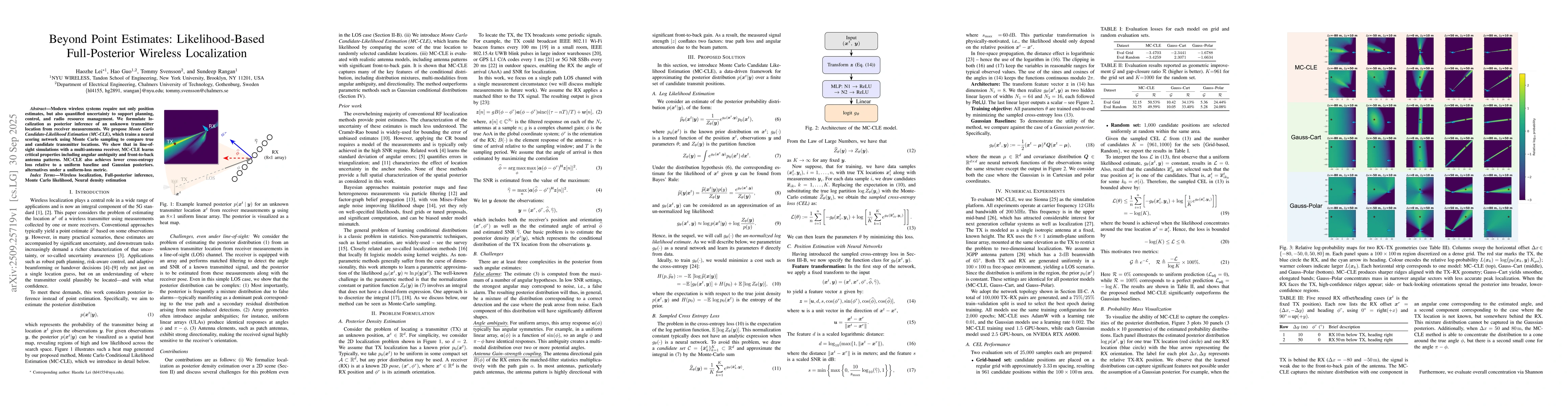 Thumbnail for Beyond Point Estimates: Likelihood-Based Full-Posterior Wireless
  Localization