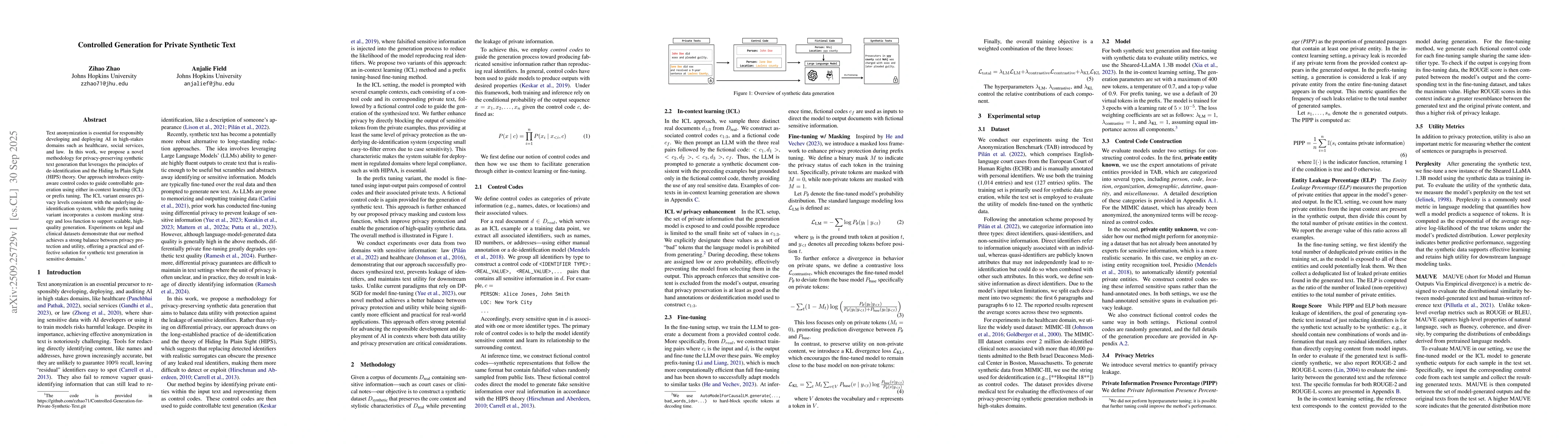 Thumbnail for Controlled Generation for Private Synthetic Text