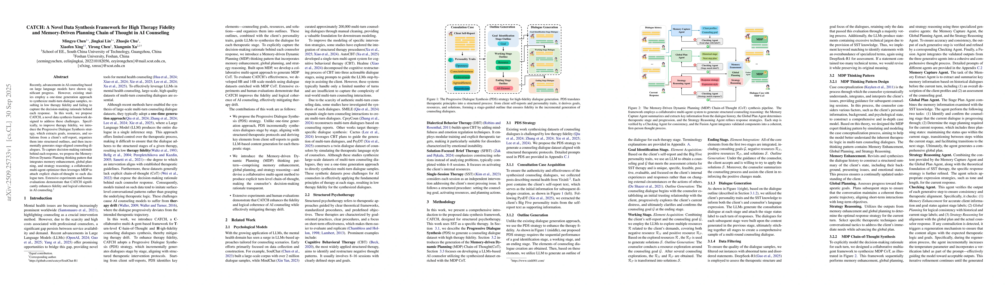 Thumbnail for CATCH: A Novel Data Synthesis Framework for High Therapy Fidelity and
  Memory-Driven Planning Chain of Thought in AI Counseling