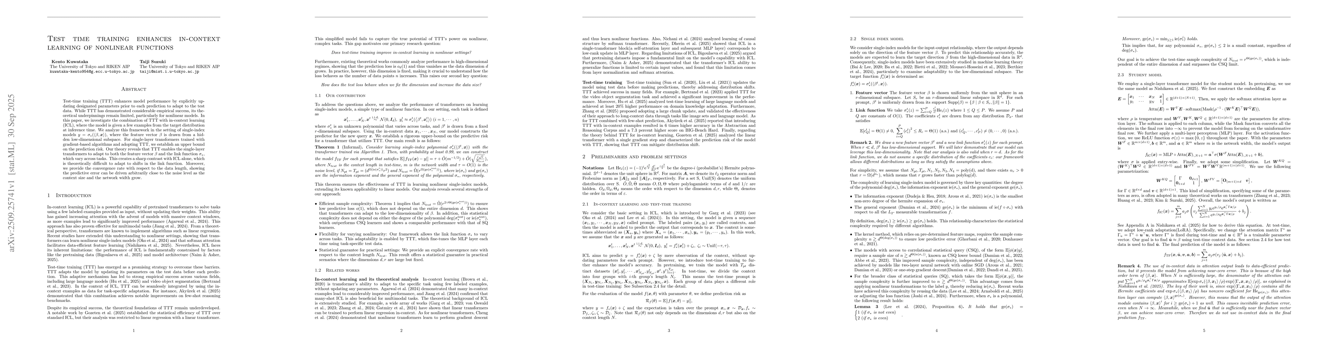 Thumbnail for Test time training enhances in-context learning of nonlinear functions