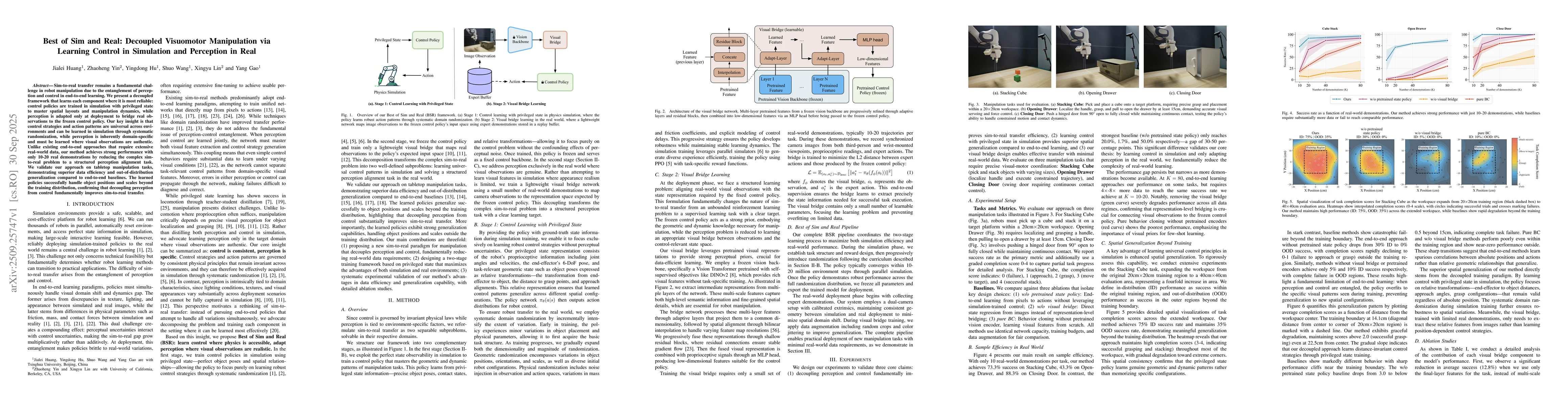 Thumbnail for Best of Sim and Real: Decoupled Visuomotor Manipulation via Learning
  Control in Simulation and Perception in Real