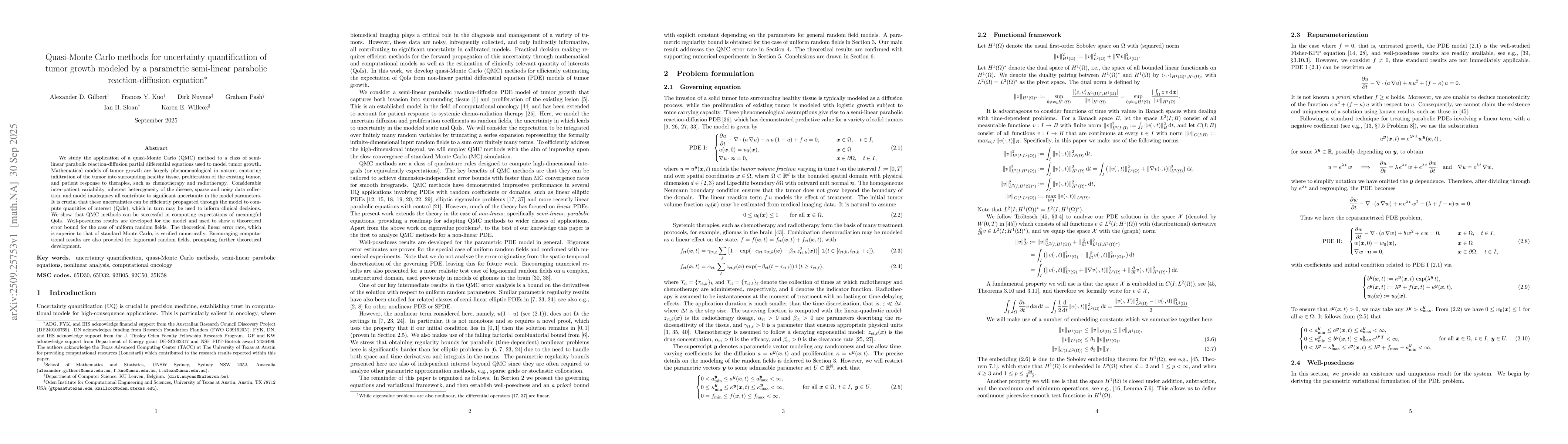 Thumbnail for Quasi-Monte Carlo methods for uncertainty quantification of tumor growth
  modeled by a parametric semi-linear parabolic reaction-diffusion equation