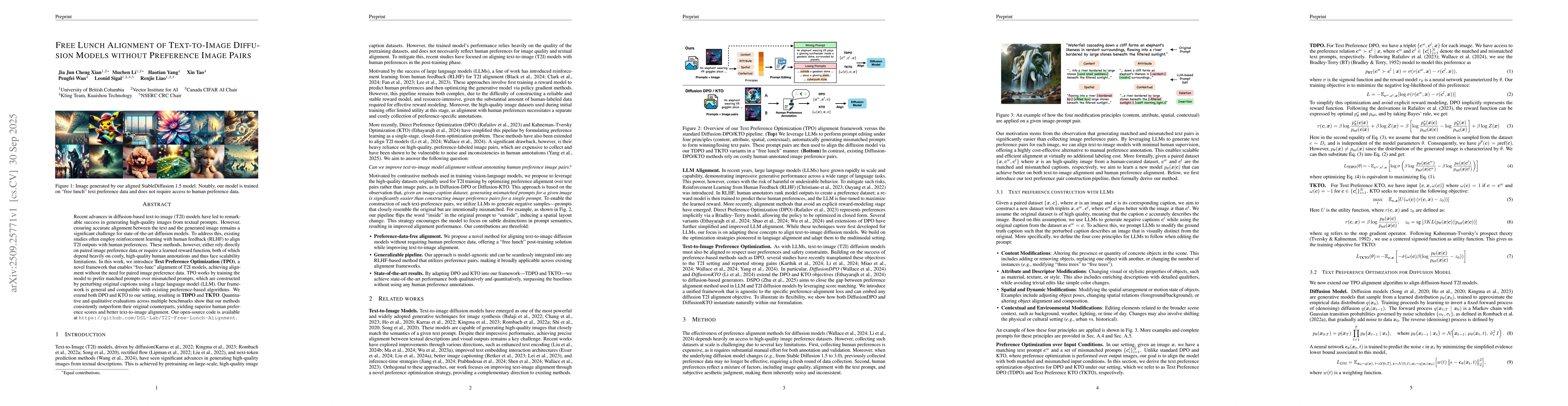 Thumbnail for Free Lunch Alignment of Text-to-Image Diffusion Models without
  Preference Image Pairs