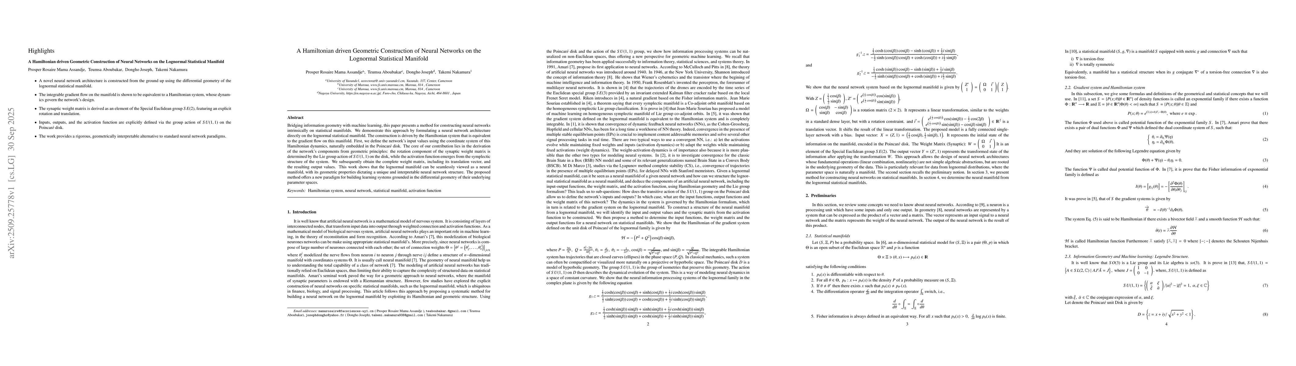Thumbnail for A Hamiltonian driven Geometric Construction of Neural Networks on the
  Lognormal Statistical Manifold