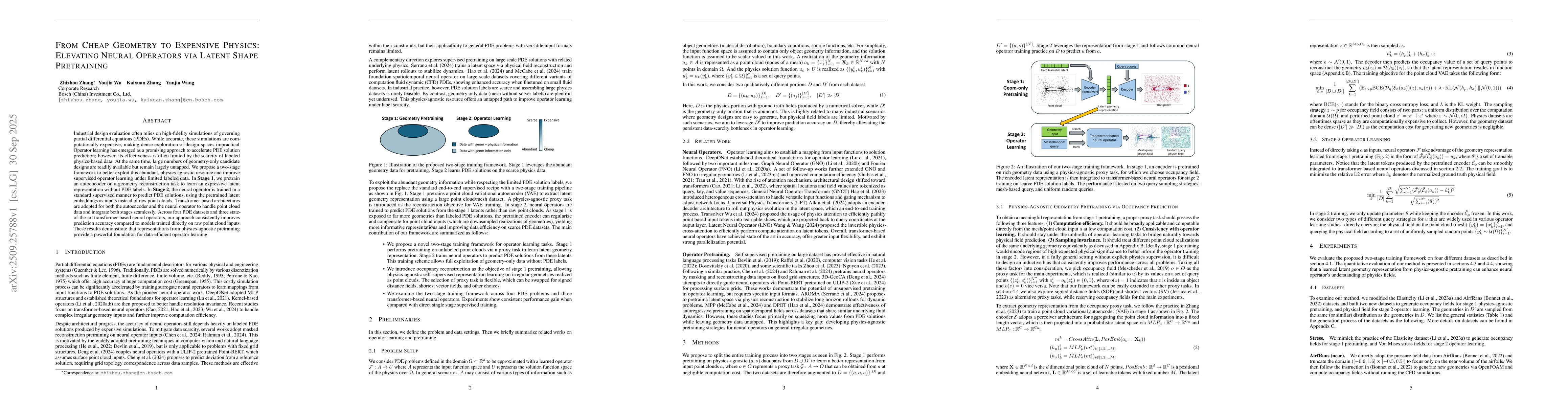 Thumbnail for From Cheap Geometry to Expensive Physics: Elevating Neural Operators via
  Latent Shape Pretraining