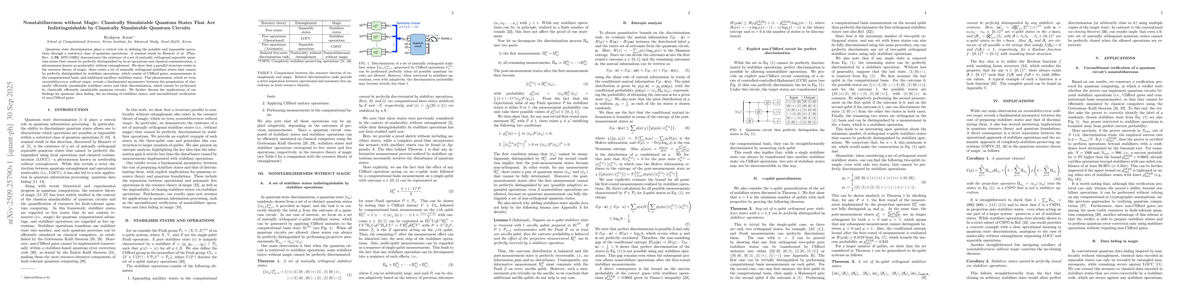 Thumbnail for Nonstabilizerness without Magic: Classically Simulatable Quantum States
  That Are Indistinguishable by Classically Simulatable Quantum Circuits