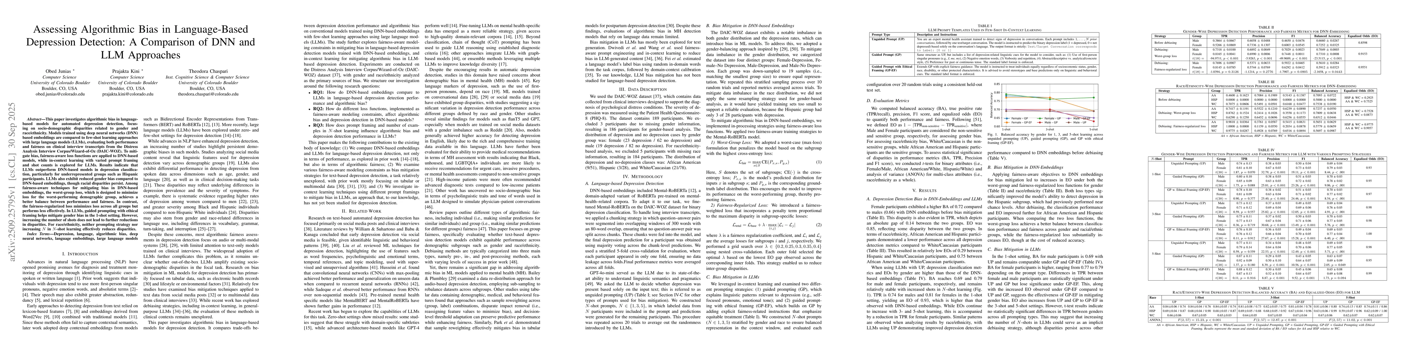 Thumbnail for Assessing Algorithmic Bias in Language-Based Depression Detection: A
  Comparison of DNN and LLM Approaches