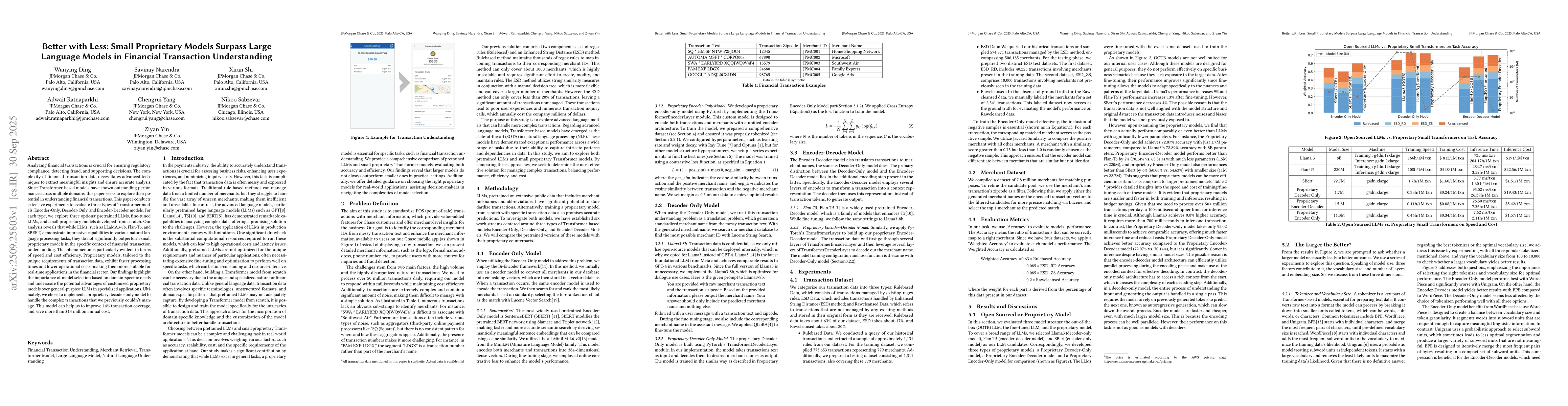Thumbnail for Better with Less: Small Proprietary Models Surpass Large Language Models
  in Financial Transaction Understanding