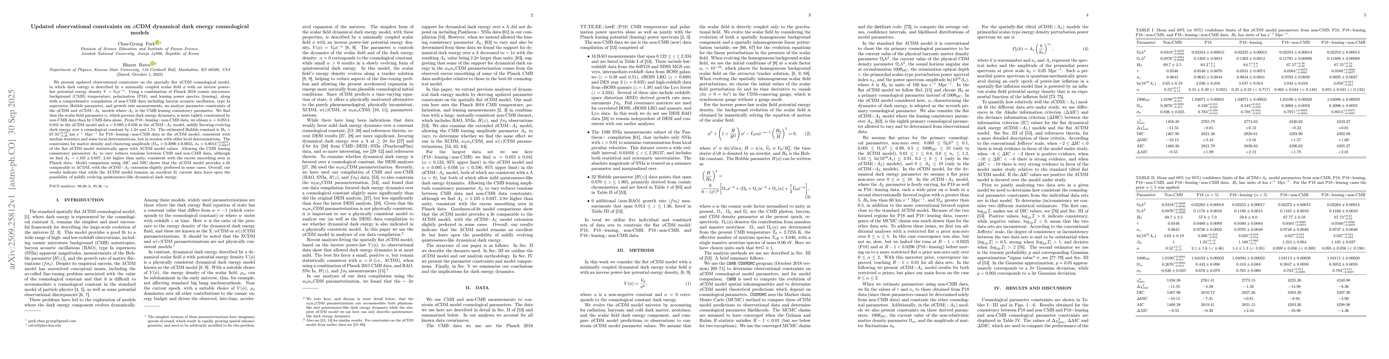Thumbnail for Updated observational constraints on $φ$CDM dynamical dark energy
  cosmological models