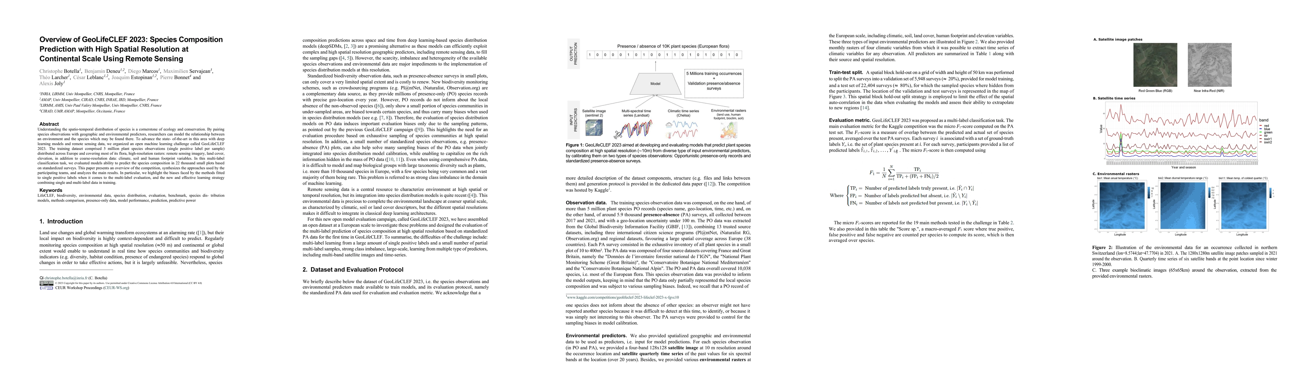 Thumbnail for Overview of GeoLifeCLEF 2023: Species Composition Prediction with High
  Spatial Resolution at Continental Scale Using Remote Sensing