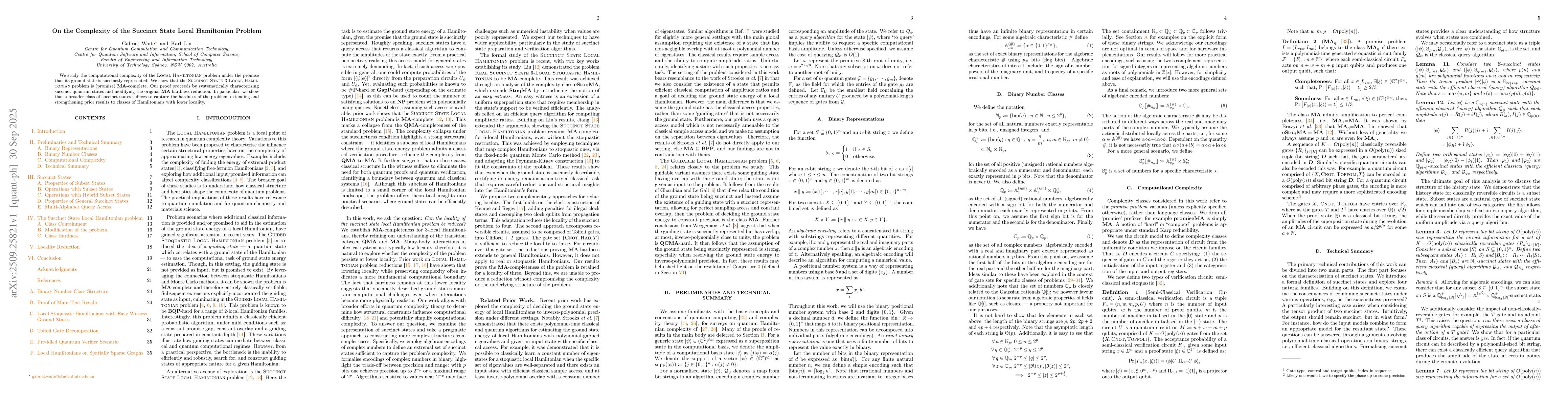 Thumbnail for On the Complexity of the Succinct State Local Hamiltonian Problem