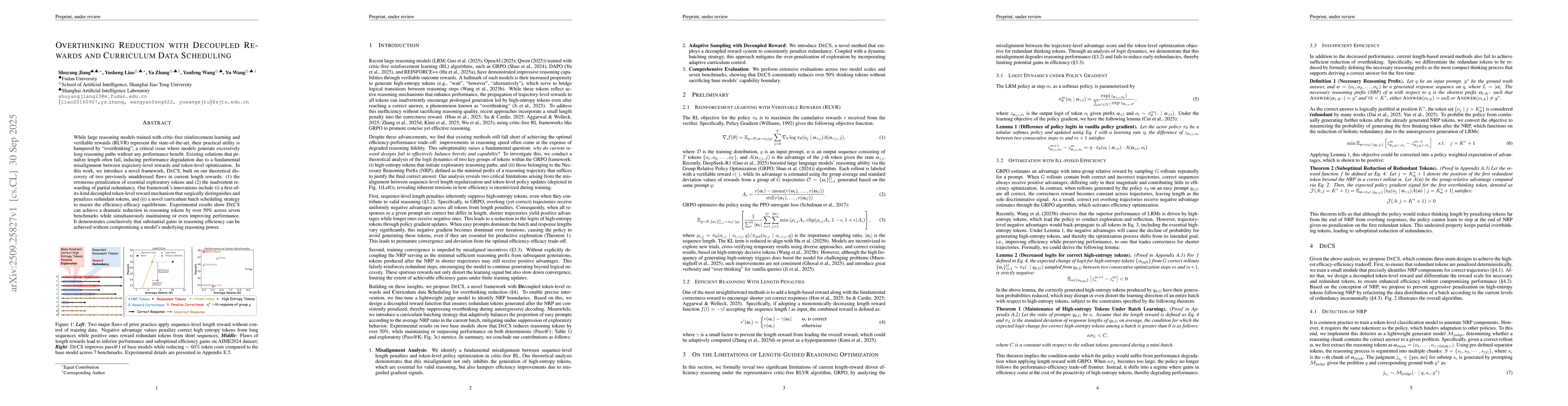 Thumbnail for Overthinking Reduction with Decoupled Rewards and Curriculum Data
  Scheduling