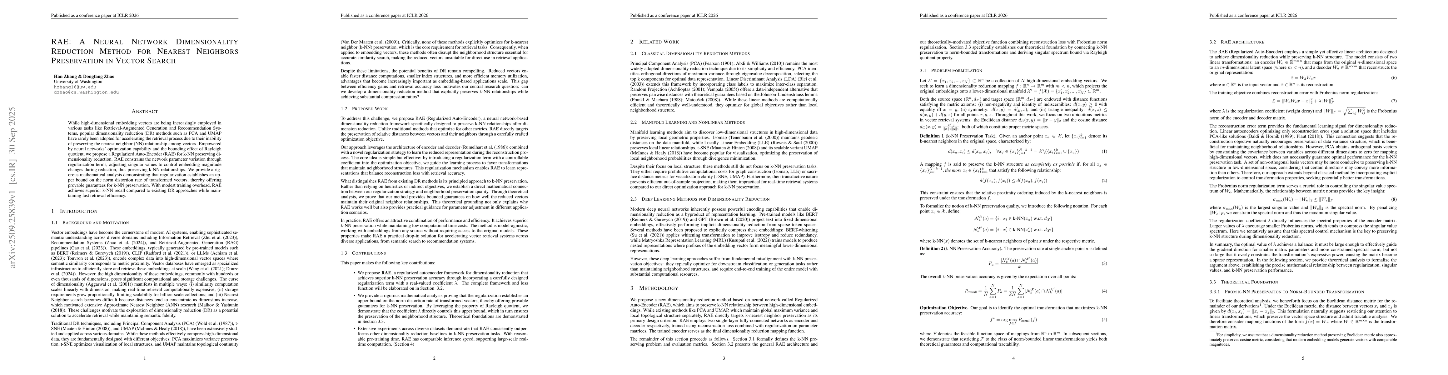 Thumbnail for RAE: A Neural Network Dimensionality Reduction Method for Nearest
  Neighbors Preservation in Vector Search