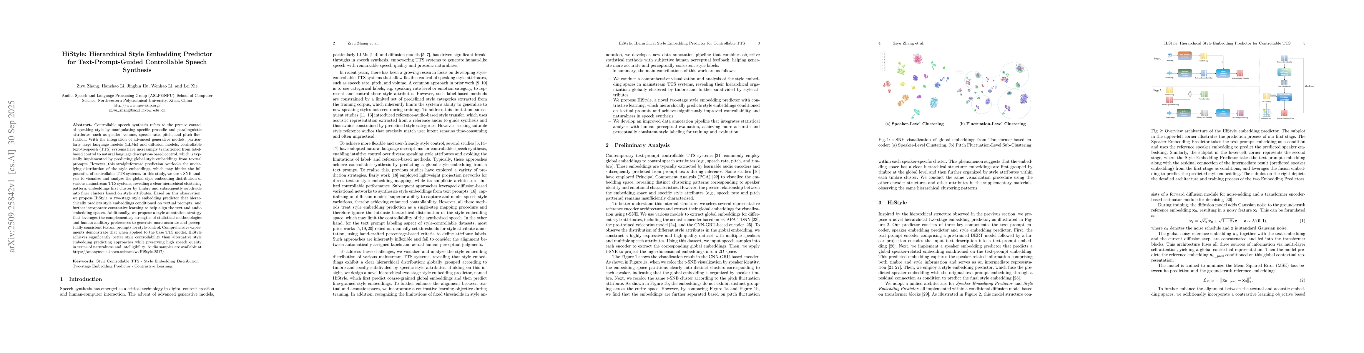 Thumbnail for HiStyle: Hierarchical Style Embedding Predictor for Text-Prompt-Guided
  Controllable Speech Synthesis