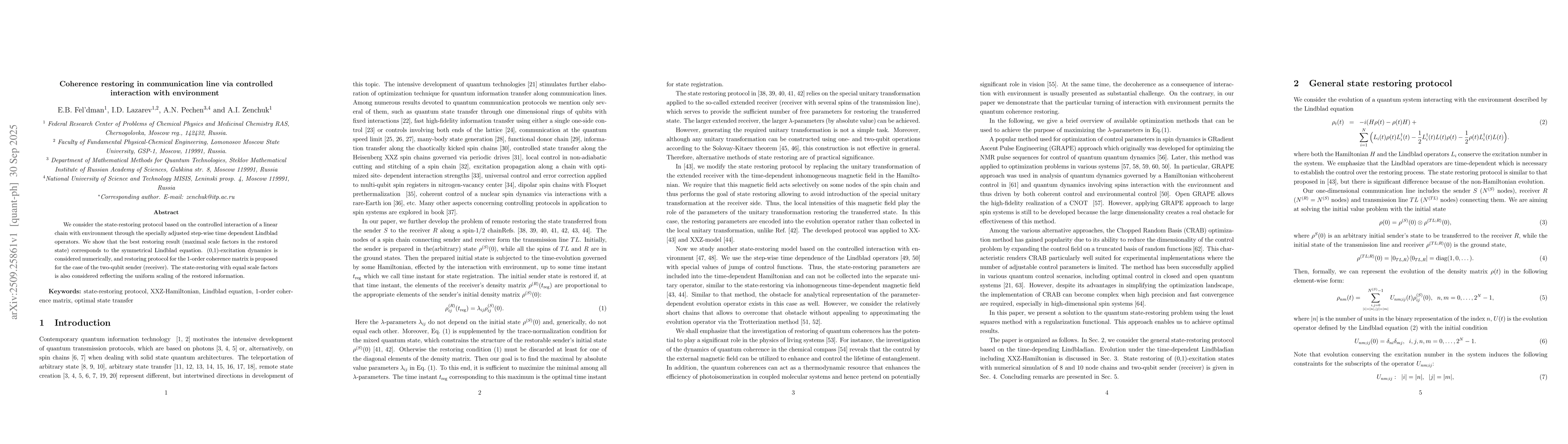Thumbnail for Coherence restoring in communication line via controlled interaction
  with environment