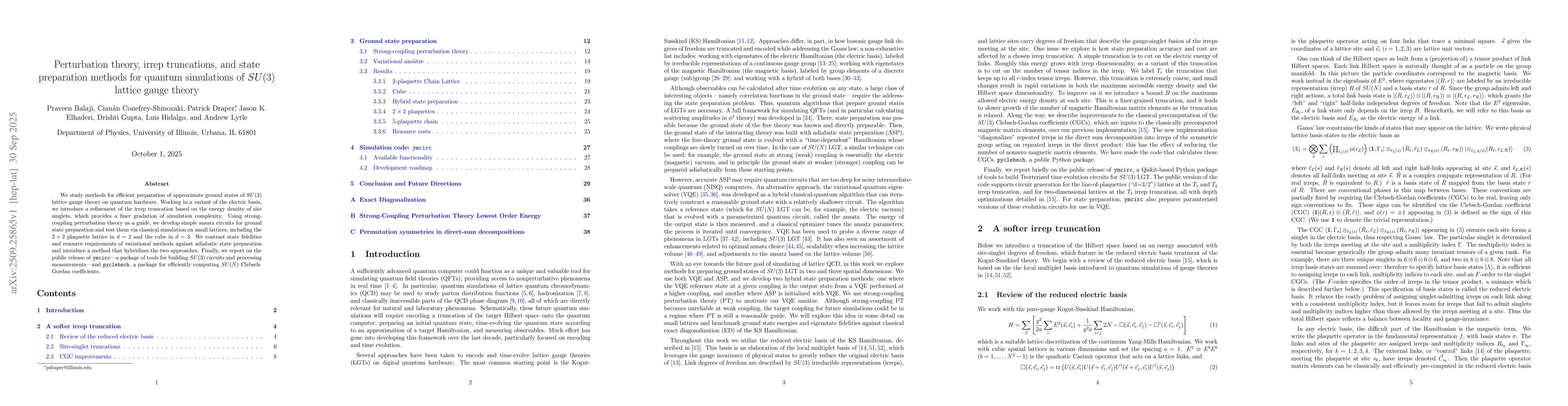 Thumbnail for Perturbation theory, irrep truncations, and state preparation methods
  for quantum simulations of SU(3) lattice gauge theory