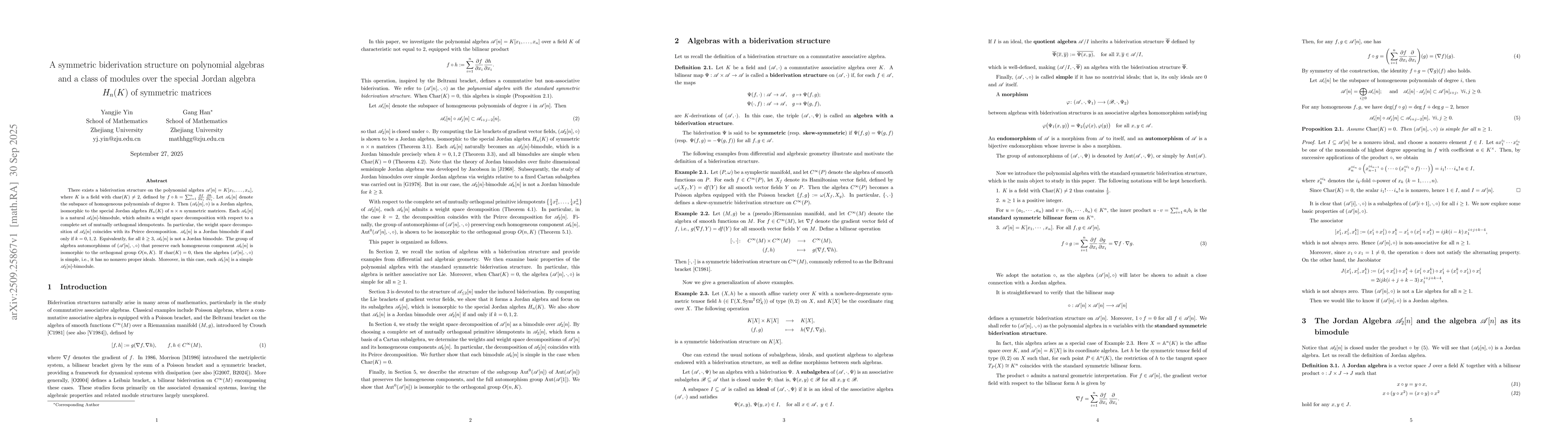 Thumbnail for A symmetric biderivation structure on polynomial algebras and a class of
  modules over the special Jordan algebra $H_n(K)$ of symmetric matrices