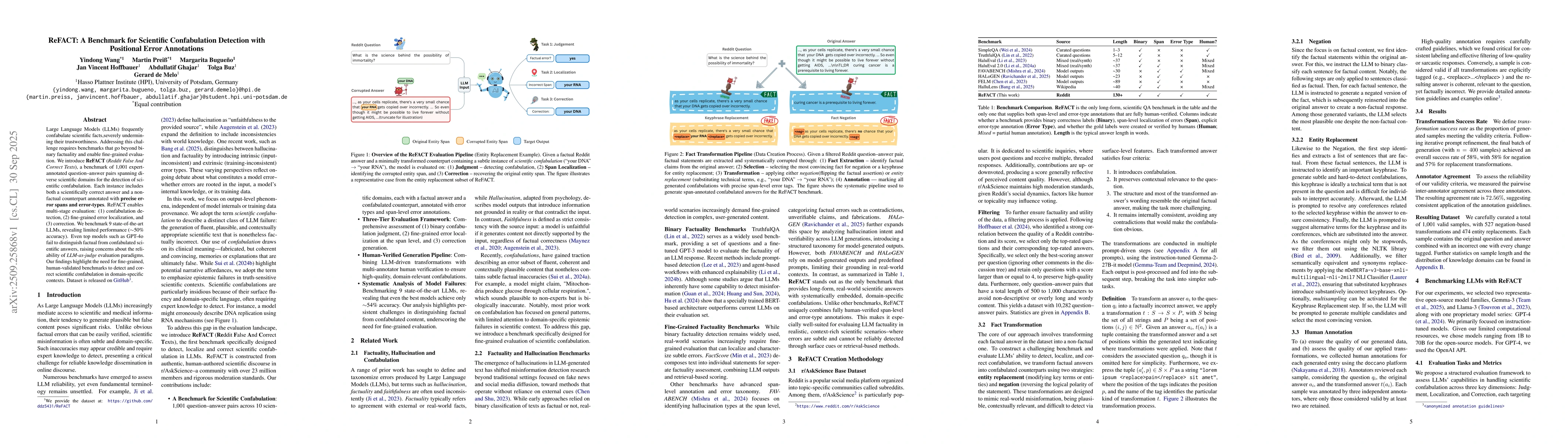 Thumbnail for ReFACT: A Benchmark for Scientific Confabulation Detection with
  Positional Error Annotations