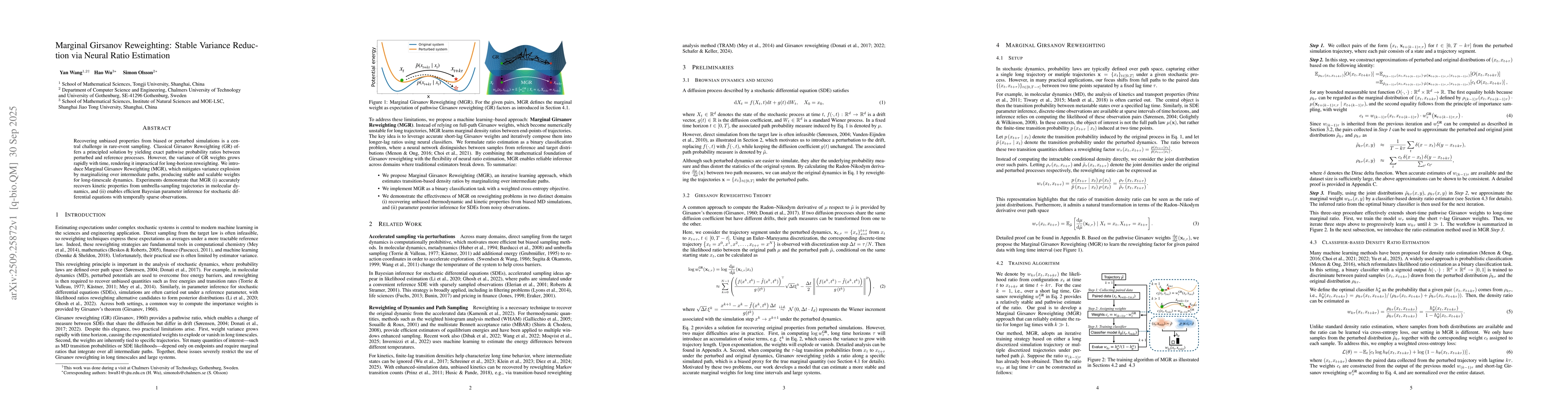 Thumbnail for Marginal Girsanov Reweighting: Stable Variance Reduction via Neural
  Ratio Estimation