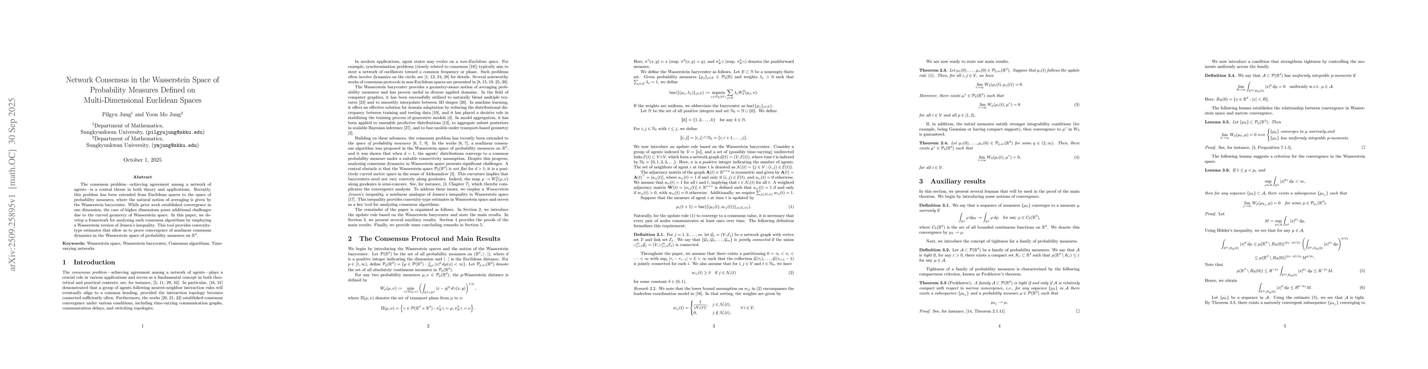 Thumbnail for Network Consensus in the Wasserstein Space of Probability Measures
  Defined on Multi-Dimensional Euclidean Spaces