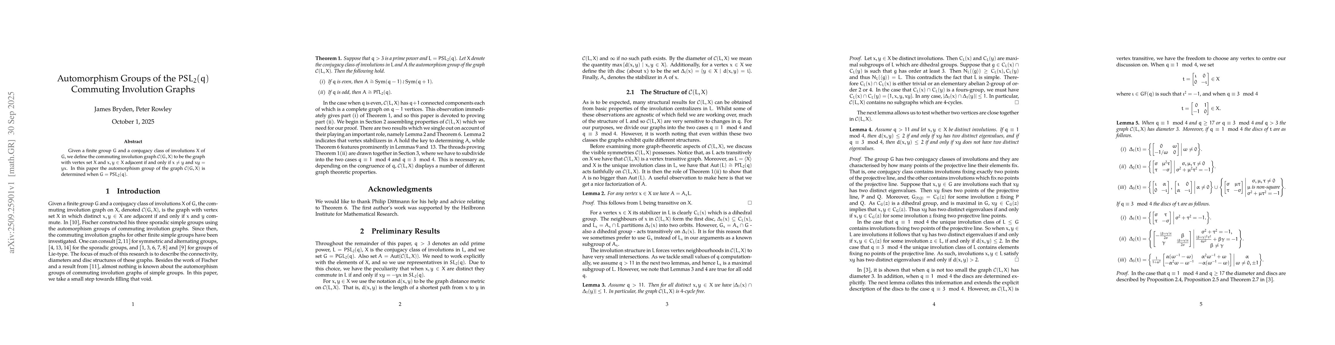 Thumbnail for Automorphism Groups of the $PSL_2(q)$ Commuting Involution Graphs