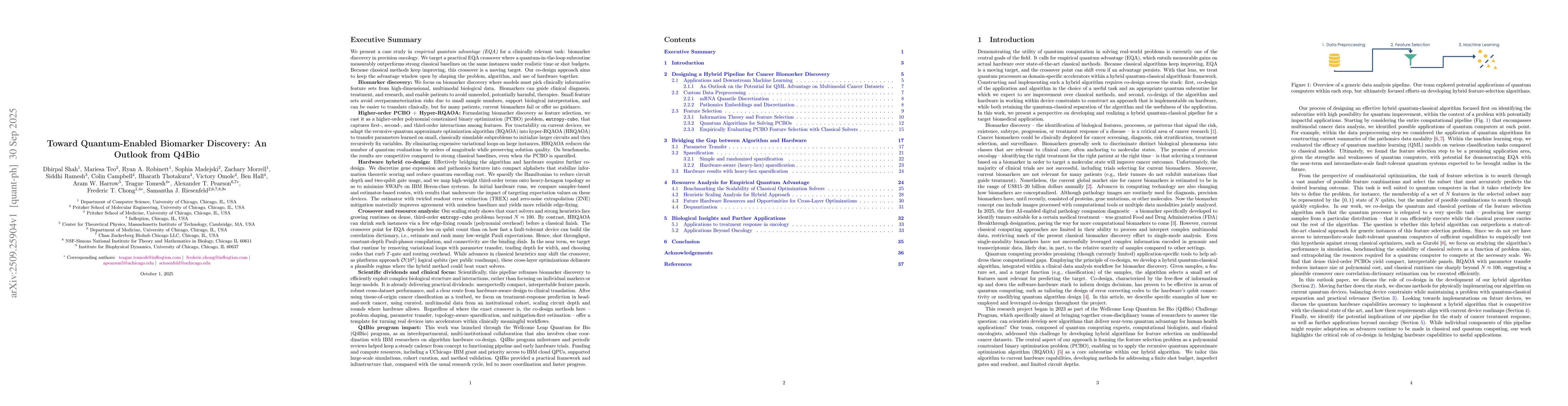 Thumbnail for Toward Quantum-Enabled Biomarker Discovery: An Outlook from Q4Bio