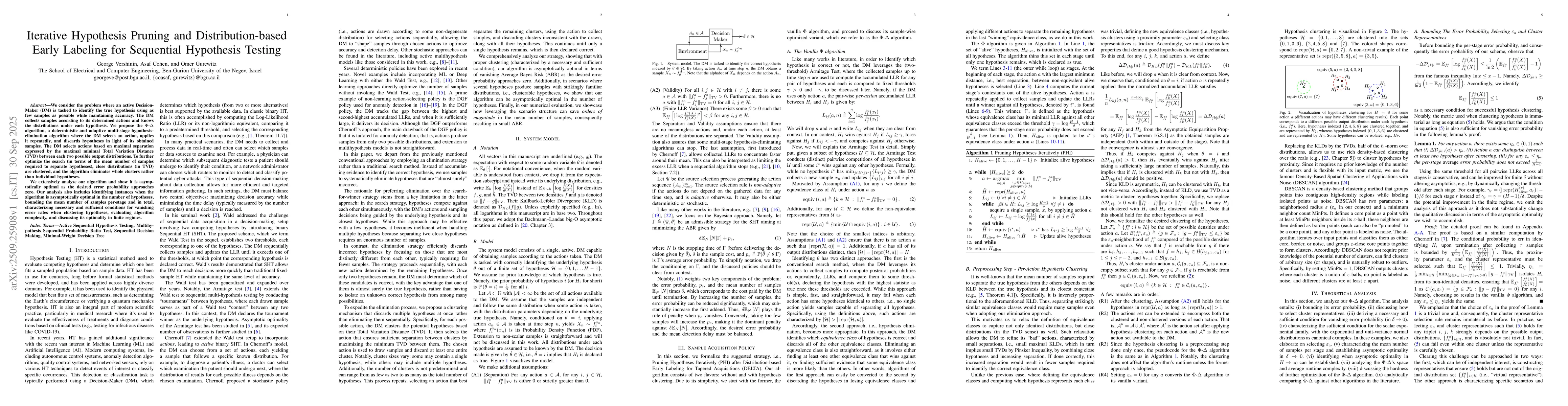 Thumbnail for Iterative Hypothesis Pruning and Distribution-based Early Labeling for
  Sequential Hypothesis Testing