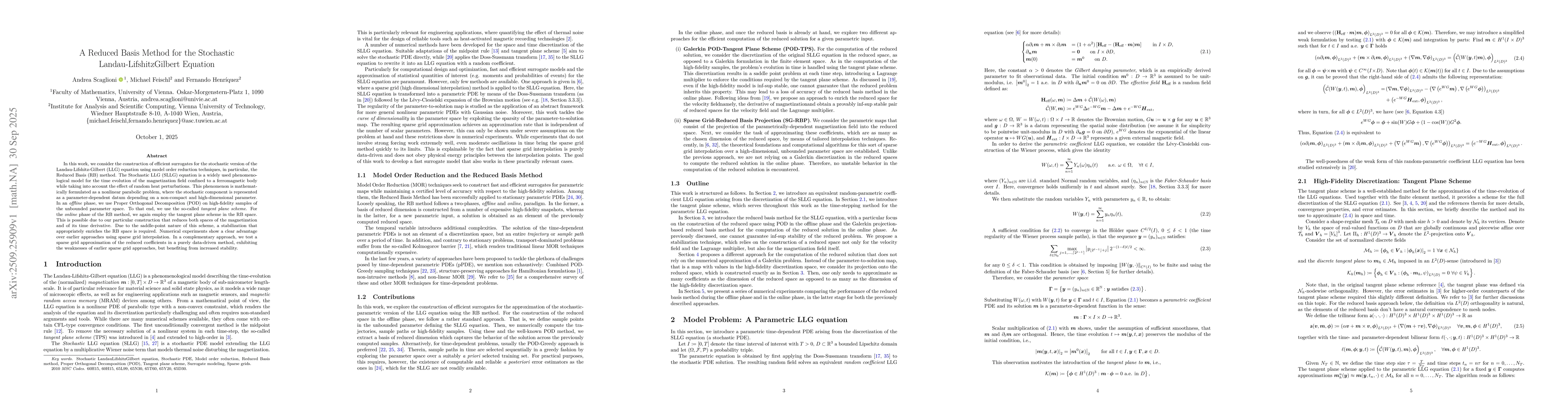 Thumbnail for A Reduced Basis Method for the Stochastic Landau-Lifshitz-Gilbert
  Equation