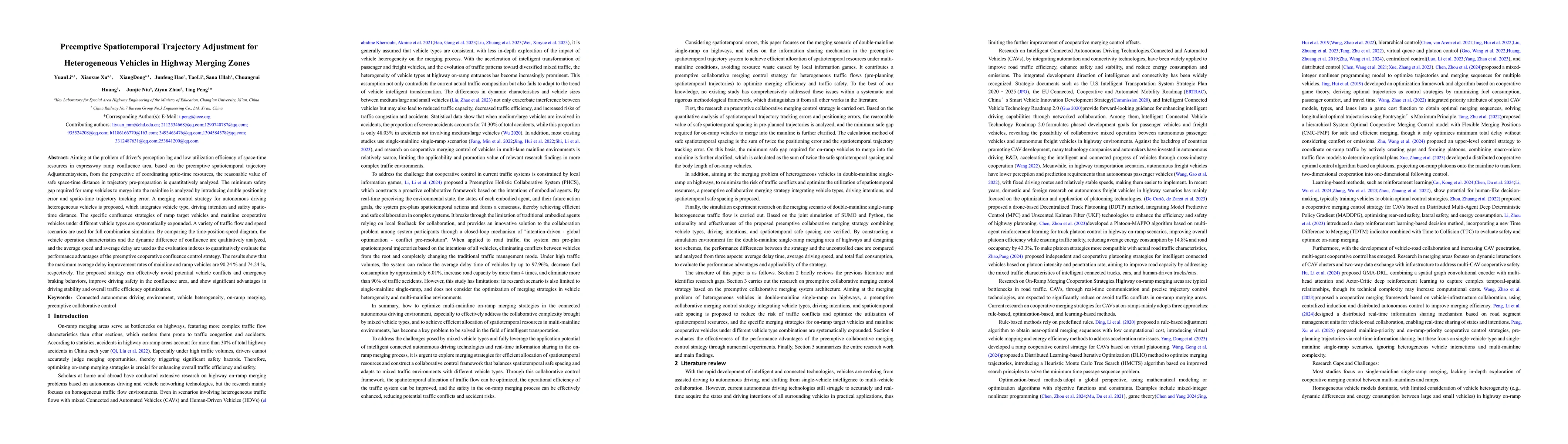 Thumbnail for Preemptive Spatiotemporal Trajectory Adjustment for Heterogeneous
  Vehicles in Highway Merging Zones
