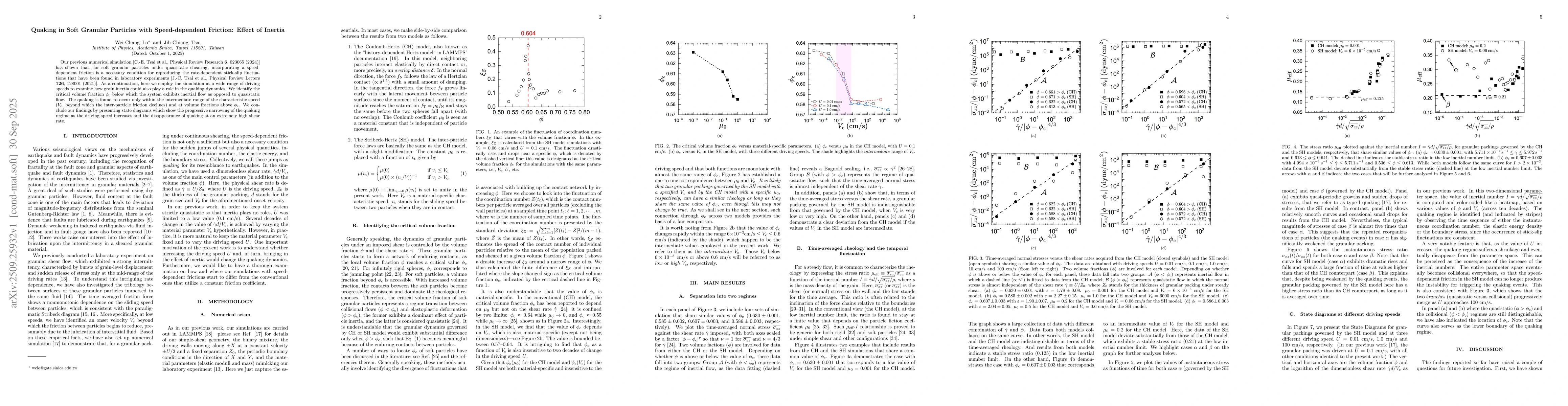 Thumbnail for Quaking in Soft Granular Particles with Speed-dependent Friction: Effect
  of Inertia