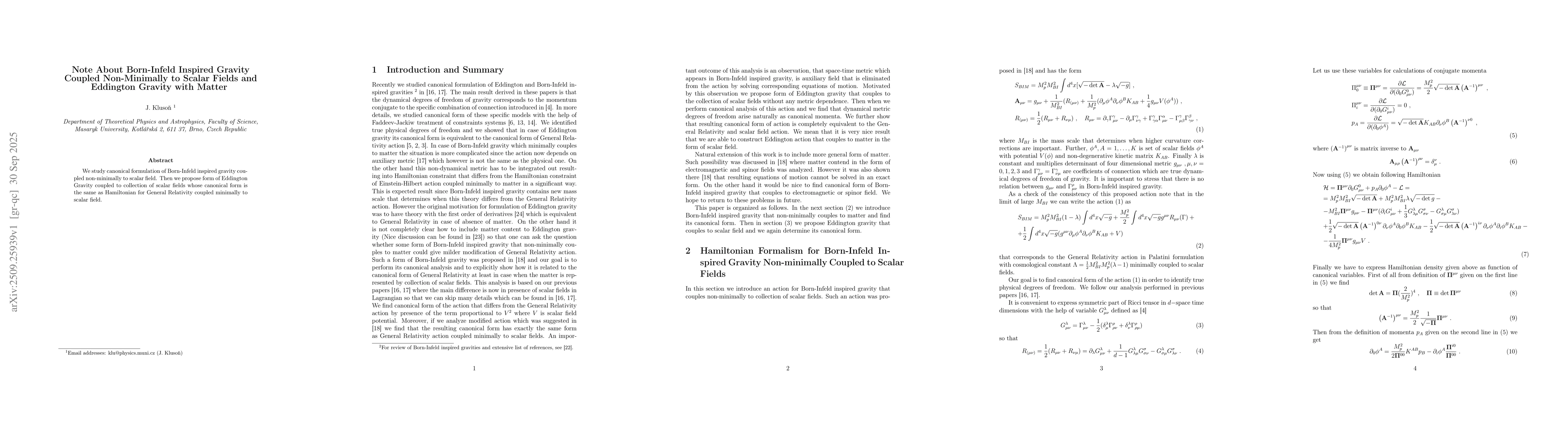 Thumbnail for Note About Born-Infeld Inspired Gravity Coupled Non-Minimally to Scalar
  Fields and Eddington Gravity with Matter