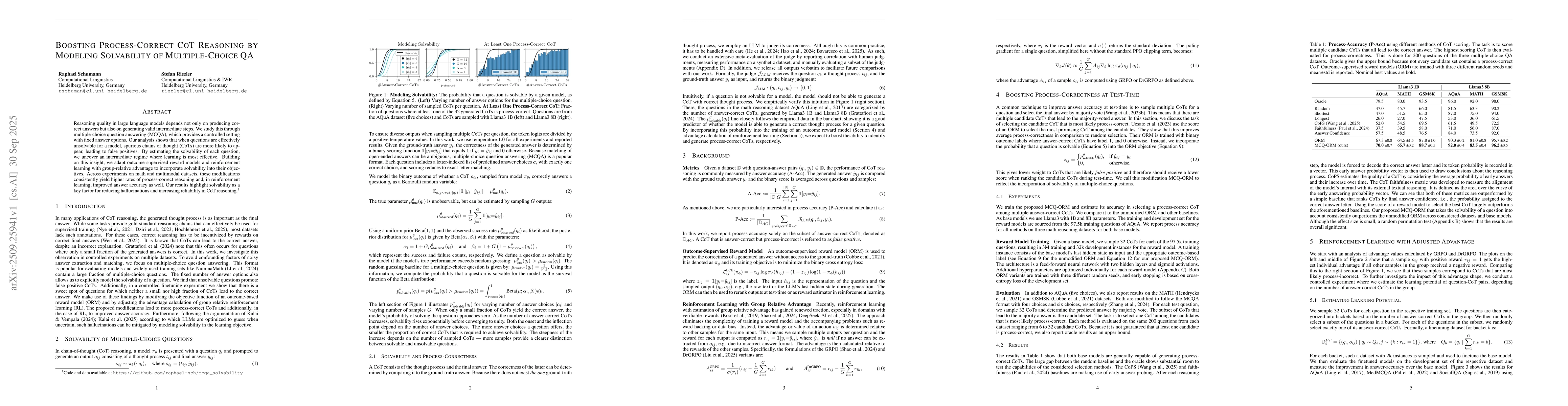 Thumbnail for Boosting Process-Correct CoT Reasoning by Modeling Solvability of
  Multiple-Choice QA