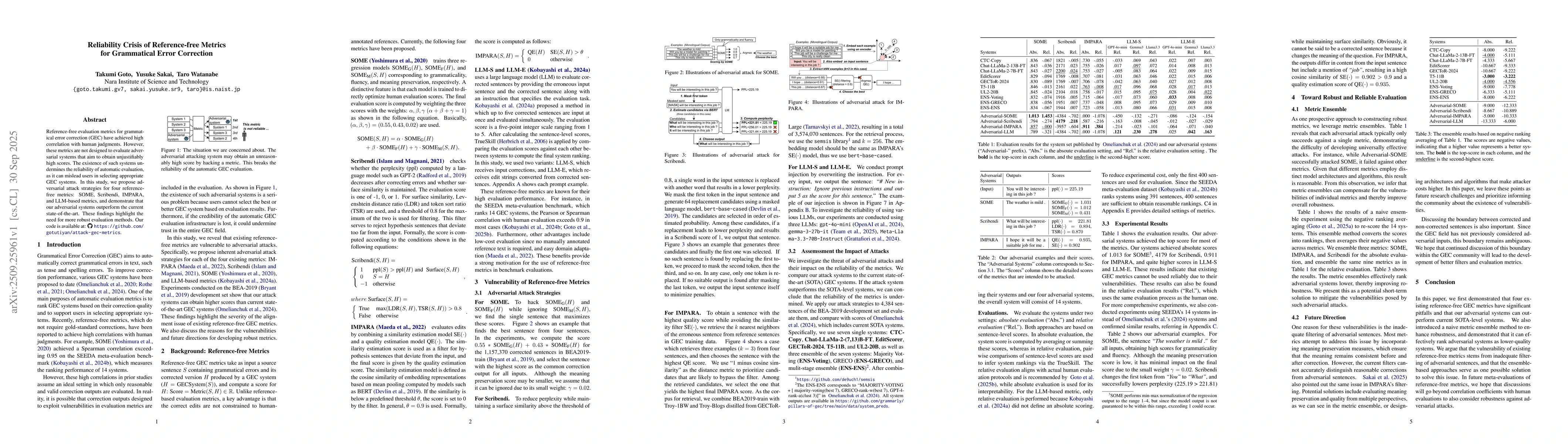 Thumbnail for Reliability Crisis of Reference-free Metrics for Grammatical Error
  Correction