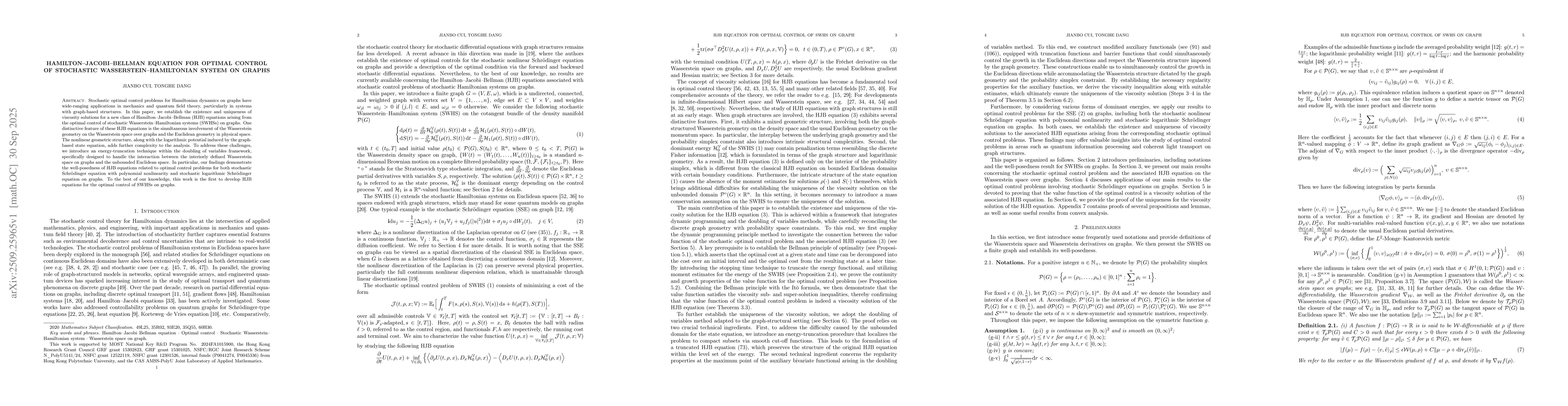 Thumbnail for Hamilton--Jacobi--Bellman equation for optimal control of stochastic
  Wasserstein--Hamiltonian system on graphs