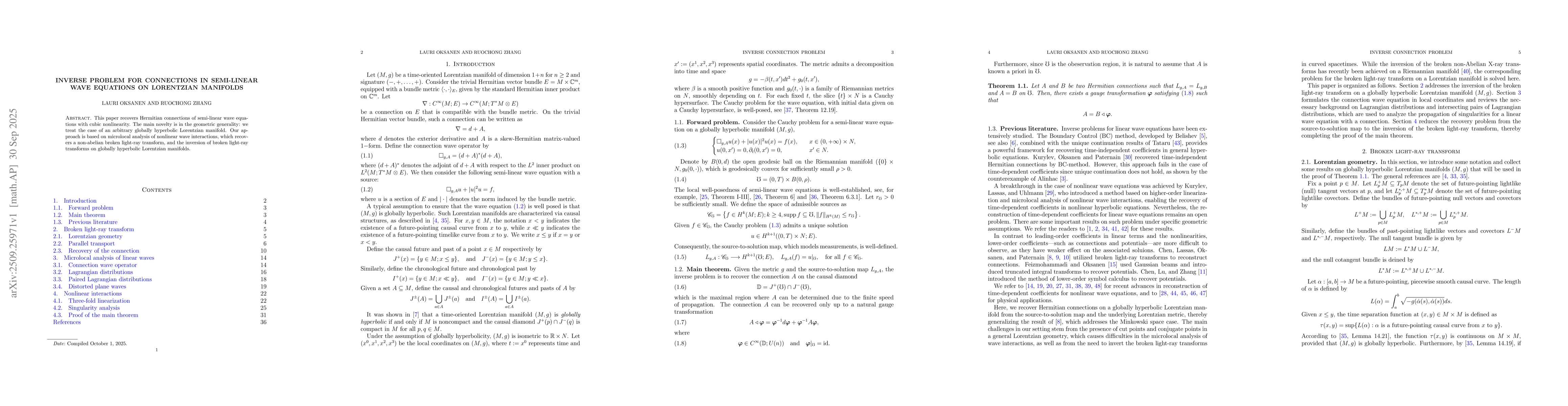 Thumbnail for Inverse problem for connections in semi-linear wave equations on
  Lorentzian manifolds