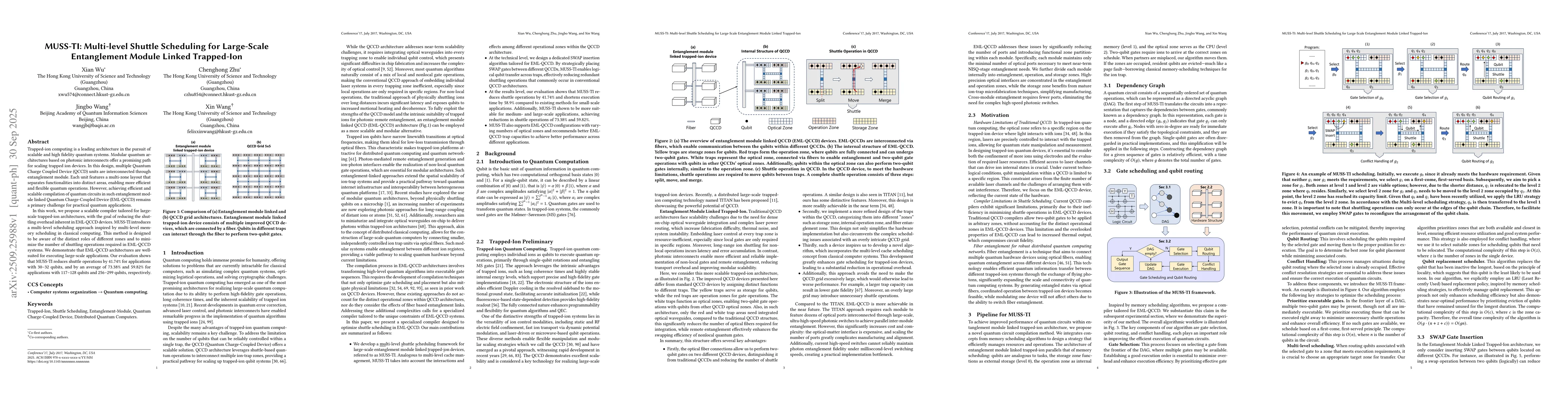 Thumbnail for MUSS-TI: Multi-level Shuttle Scheduling for Large-Scale Entanglement
  Module Linked Trapped-Ion