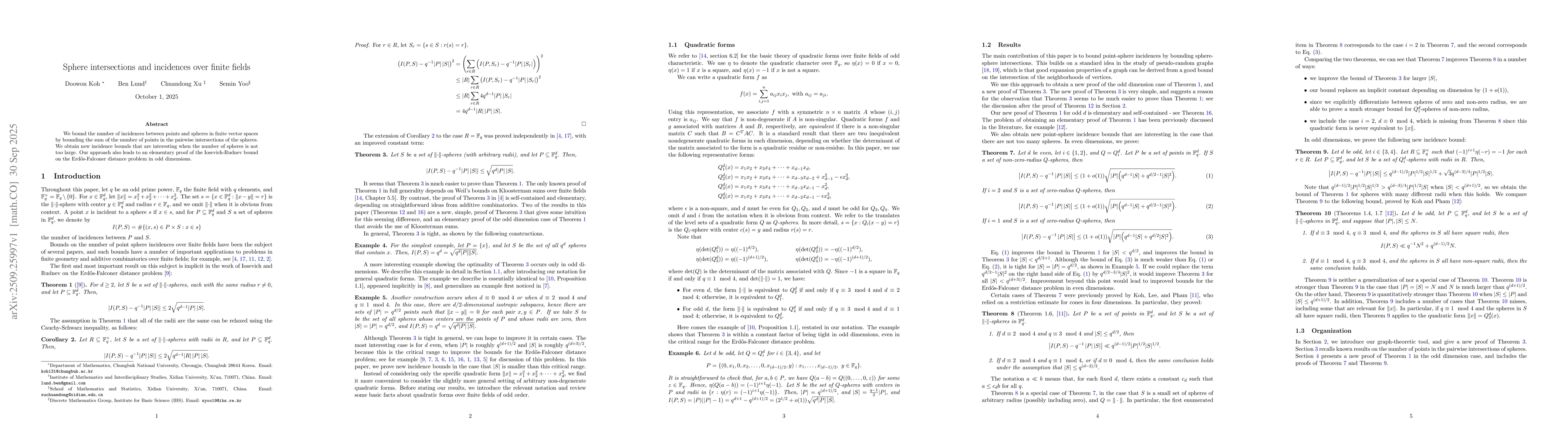 Thumbnail for Sphere intersections and incidences over finite fields