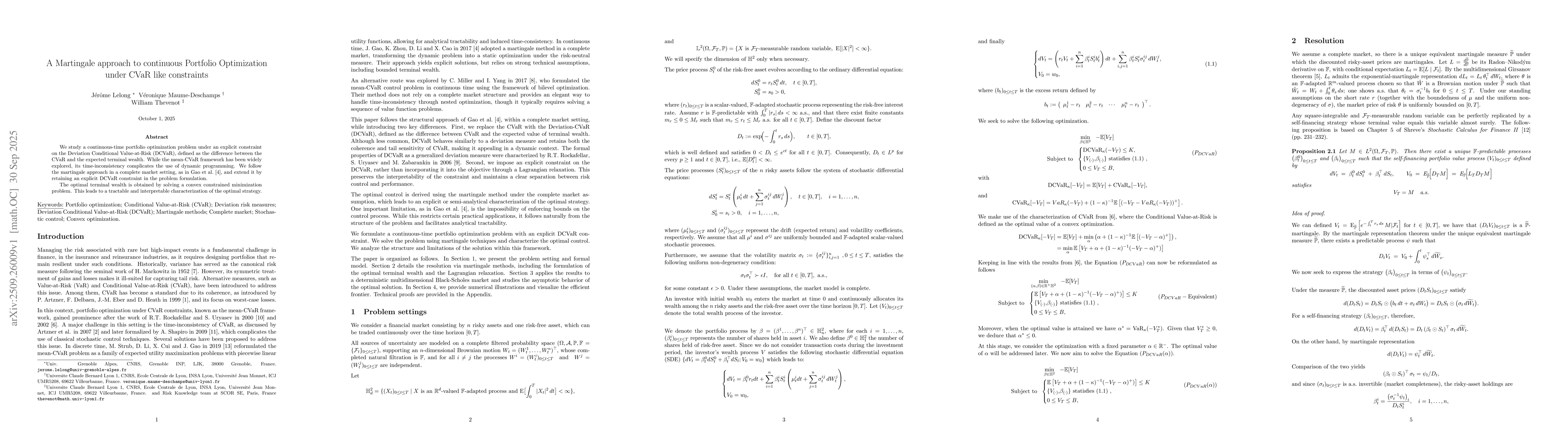 Thumbnail for A Martingale approach to continuous Portfolio Optimization under CVaR
  like constraints