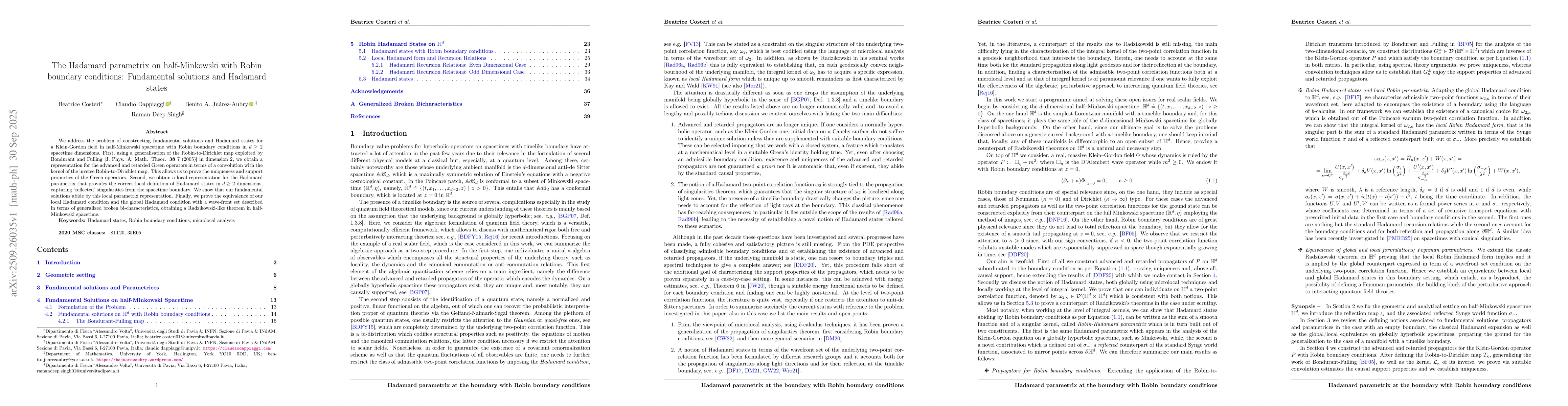 Thumbnail for The Hadamard parametrix on half-Minkowski with Robin boundary
  conditions: Fundamental solutions and Hadamard states