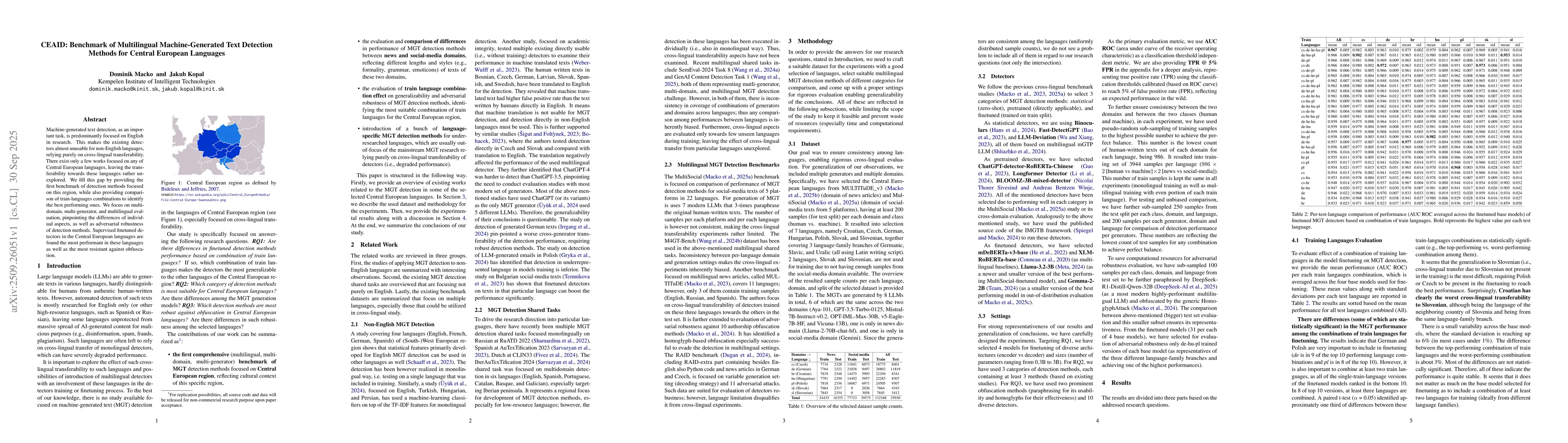 Thumbnail for CEAID: Benchmark of Multilingual Machine-Generated Text Detection
  Methods for Central European Languages