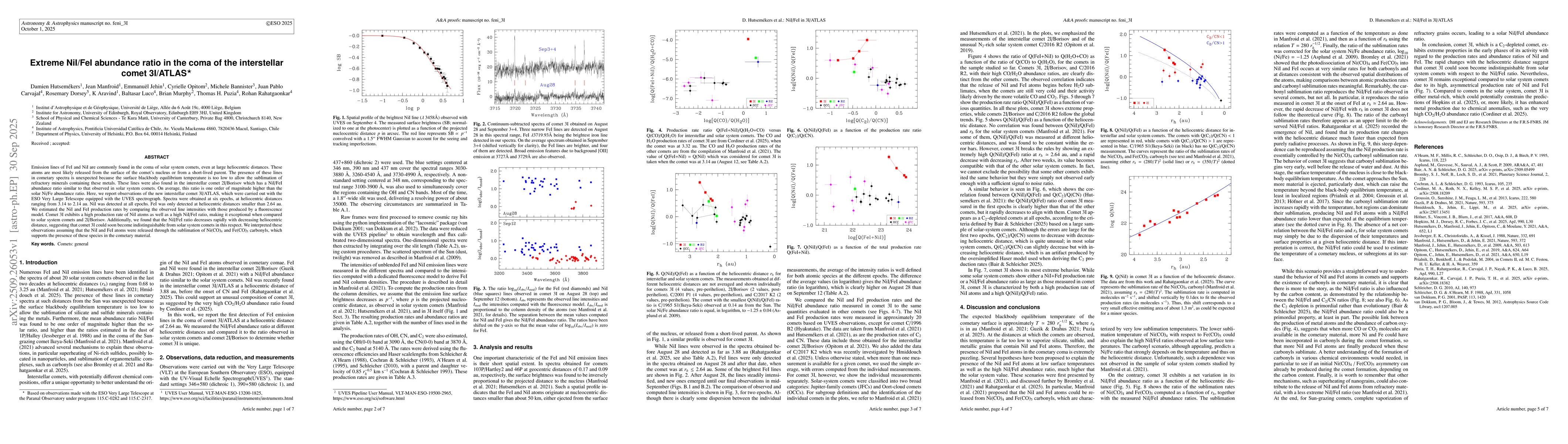 Thumbnail for Extreme NiI/FeI abundance ratio in the coma of the interstellar comet
  3I/ATLAS