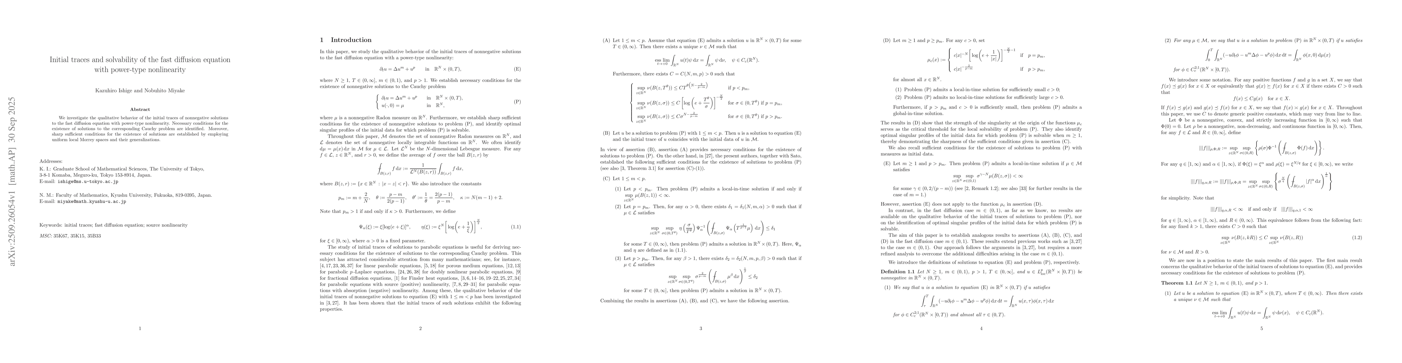 Thumbnail for Initial traces and solvability of the fast diffusion equation with
  power-type nonlinearity