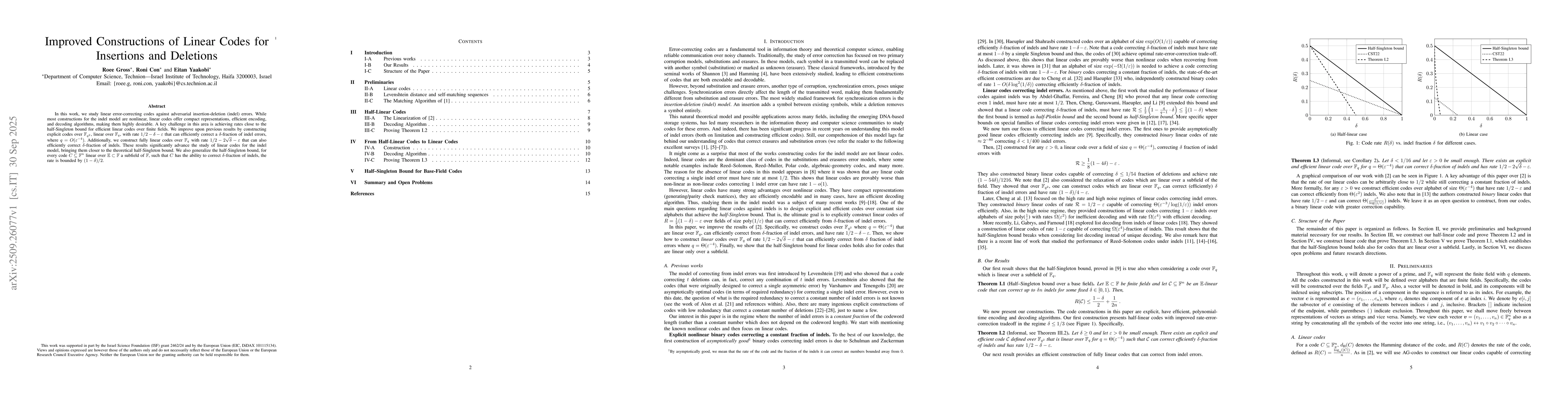 Thumbnail for Improved Constructions of Linear Codes for Insertions and Deletions