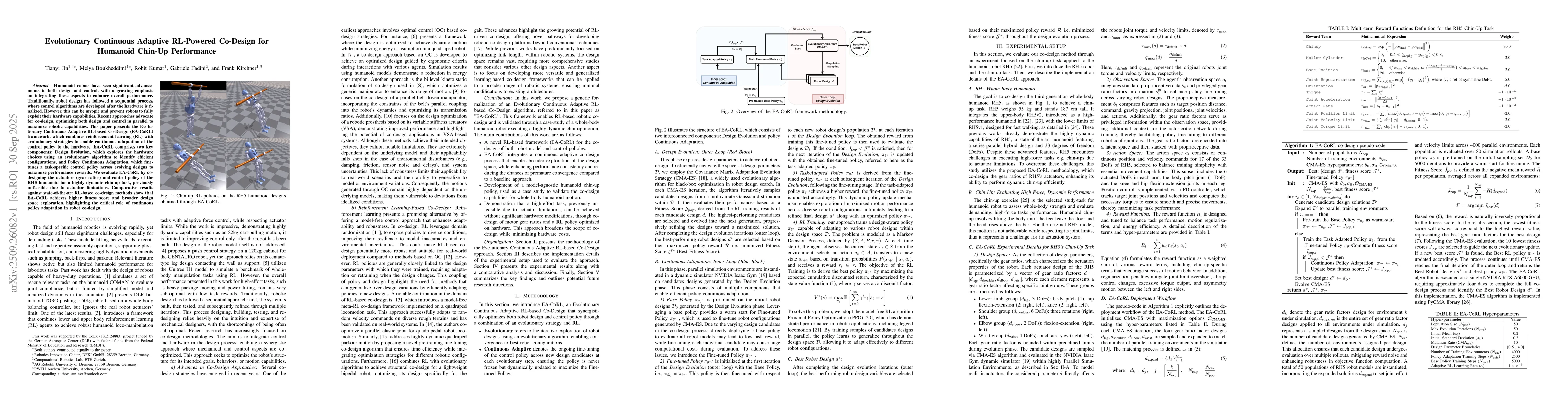 Thumbnail for Evolutionary Continuous Adaptive RL-Powered Co-Design for Humanoid
  Chin-Up Performance