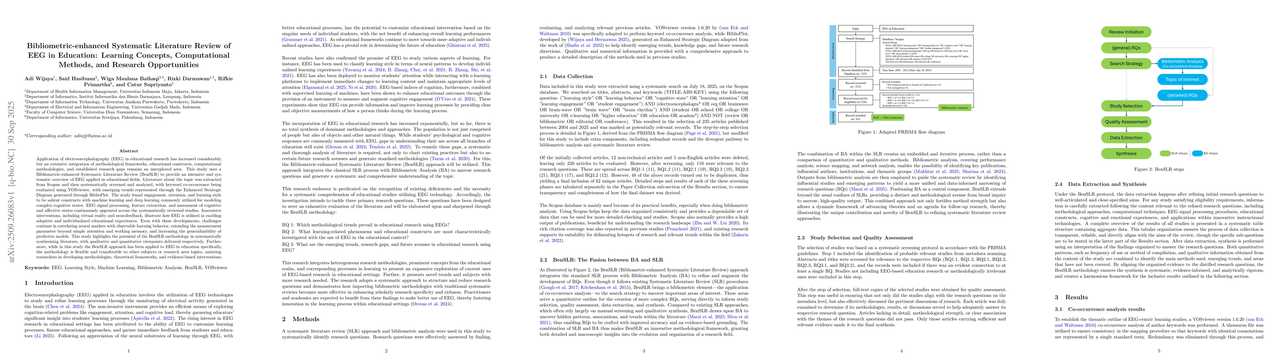 Thumbnail for Bibliometric-enhanced Systematic Literature Review of EEG in Education:
  Learning Concepts, Computational Methods, and Research Opportunities