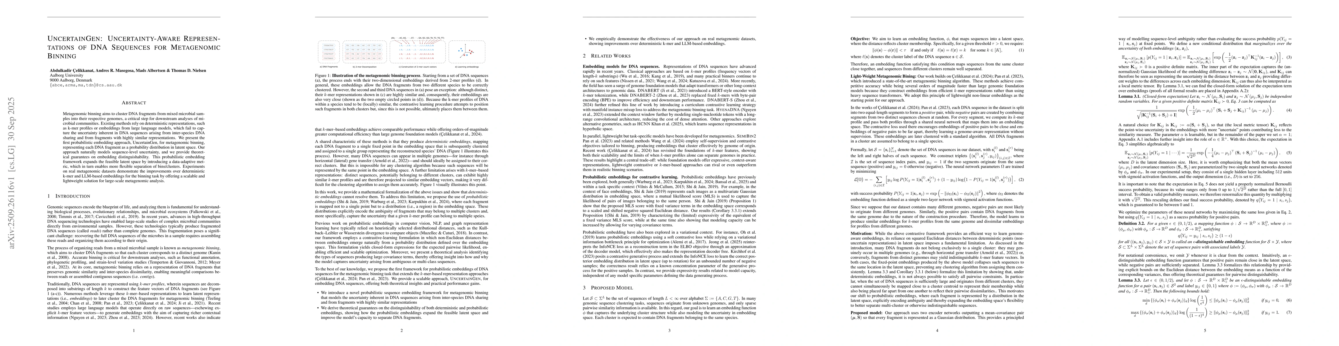 Thumbnail for UncertainGen: Uncertainty-Aware Representations of DNA Sequences for
  Metagenomic Binning