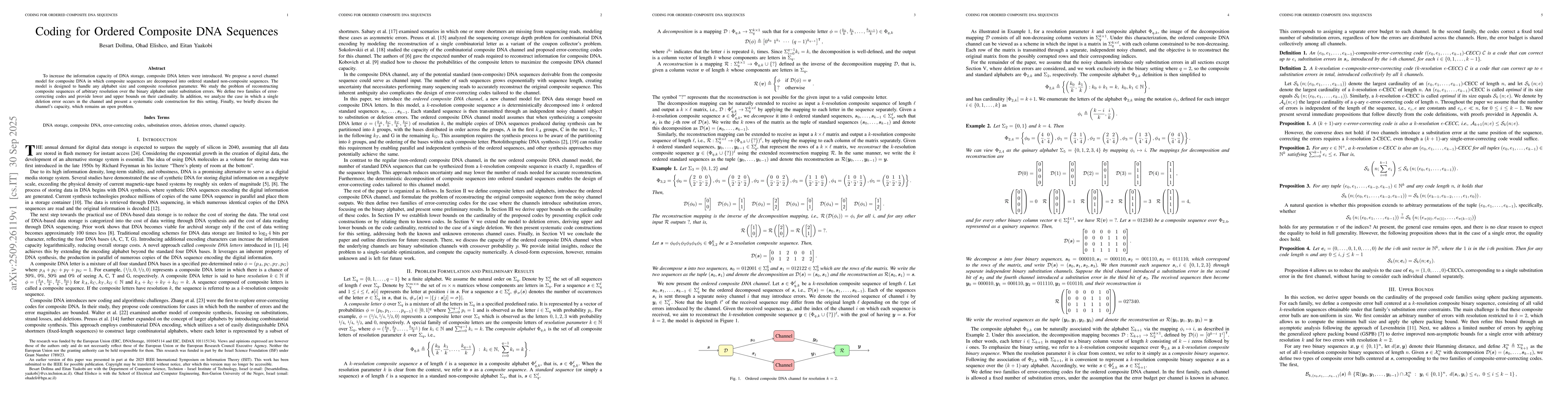 Thumbnail for Coding for Ordered Composite DNA Sequences