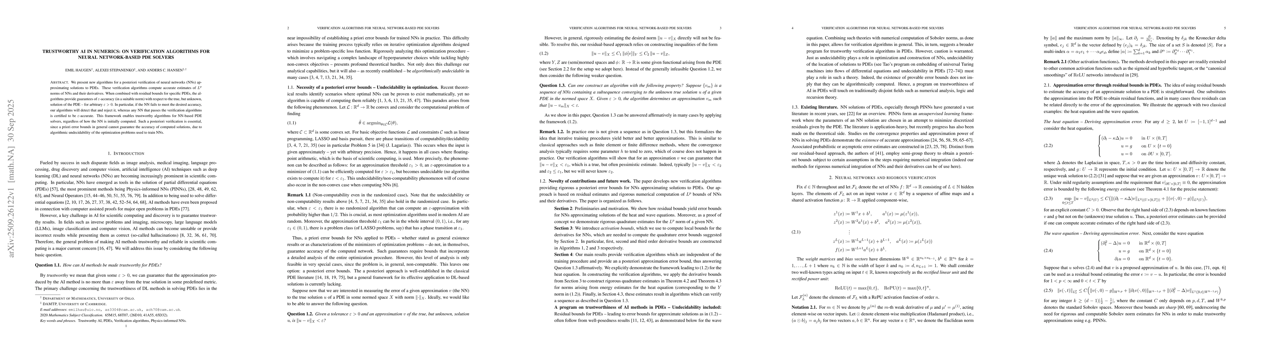 Thumbnail for Trustworthy AI in numerics: On verification algorithms for neural
  network-based PDE solvers