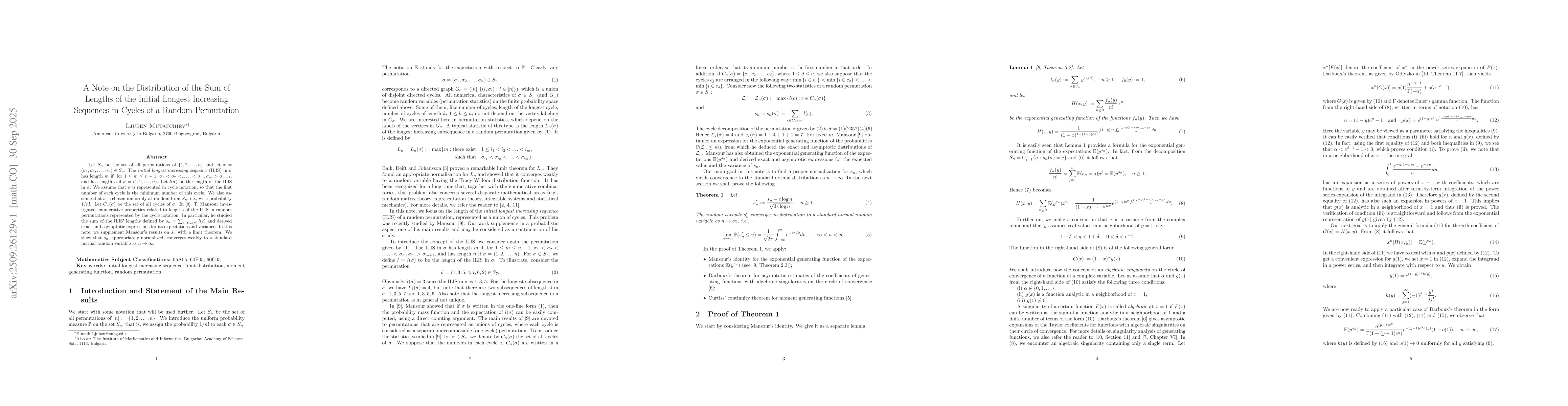 Thumbnail for A note on the distribution of the sum of lengths of the initial longest
  increasing sequences in cycles of random permutations